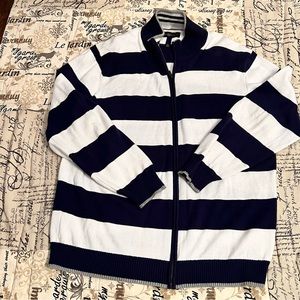Club Room navy blue and white zip up sweater size large